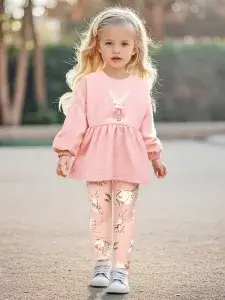 Little Maven Girls Bunny Embroidered Cotton Sweatshirt Set