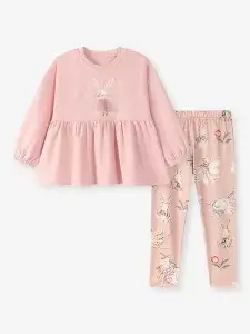 Little Maven Girls Bunny Embroidered Cotton Sweatshirt Set
