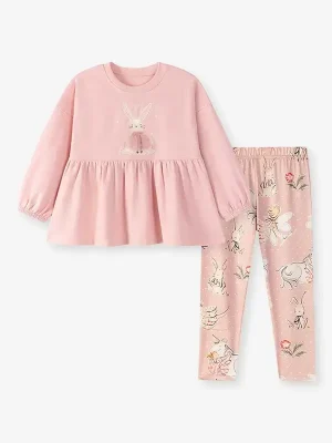 Little Maven Girls Bunny Embroidered Cotton Sweatshirt Set