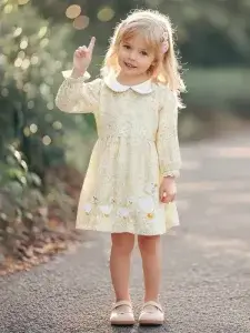 Little Maven Girls Cotton Dress with White Goose Embroidery
