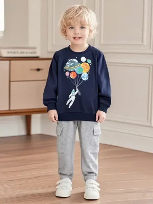 Little Maven Kid Boys 2pcs Space Pattern Cotton Sweatshirt and Pants Set