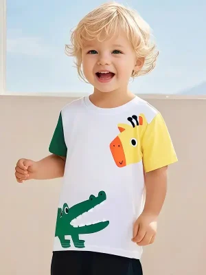 Little Maven Kid Boys Cotton Animal Print Colorblock Short-Sleeved Tee