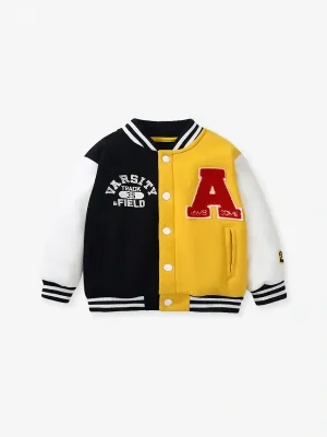 Little Maven Kid Boys Lettering Embroidered Cotton Colorblock Long Sleeve Jacket