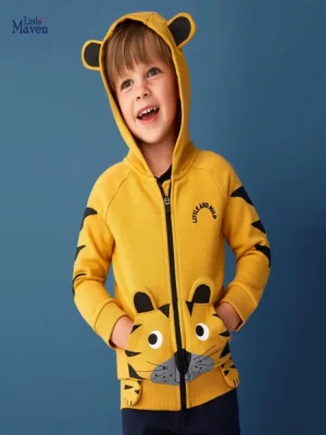 Little Maven Boys Tiger Print Cotton Fleece Hoodie