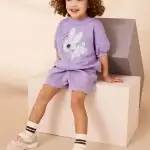 Little Maven Kid Girls 2pcs Bunny Print Cotton Short Sleeved T Shirt and Shorts Set