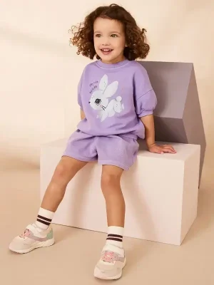 Little Maven Kid Girls 2pcs Bunny Print Cotton Short-Sleeved T-Shirt and Shorts Set