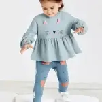 Little Maven Kid Girls 2pcs Cute Cat Print Cotton Sweatshirt and Pants Set