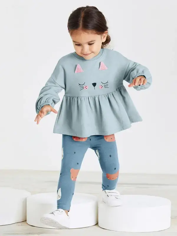 Little Maven Kid Girls 2pcs Cute Cat Print Cotton Sweatshirt and Pants Set 1 Little Maven Kid Girls 2pcs Cute Cat Print Cotton Sweatshirt and Pants Set