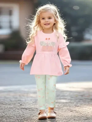 Little Maven Kid Girls 2pcs Floral Cotton Sweatshirt and Leggings Set