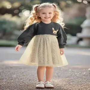 Little Maven Cat Pattern Cotton Mesh Dress for Girls