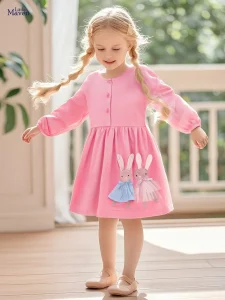 Little Maven Kid Girls Mouse Embroidered Cotton Dress