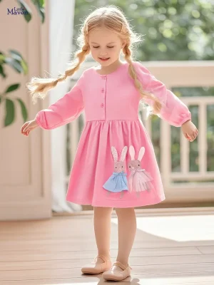 Little Maven Kid Girls Mouse Embroidered Cotton Dress