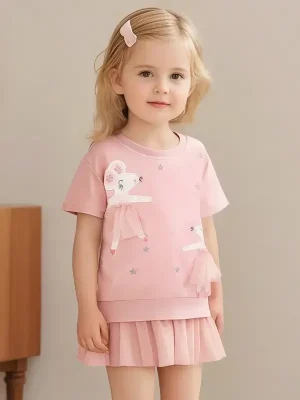Little Maven Kid Girls Animal Mouse Embroidered Cotton Mesh Dress