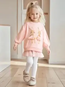 Little Maven Kid Girls Animal Mouse Print Cotton Sweatshirt Dress & Leggings Set
