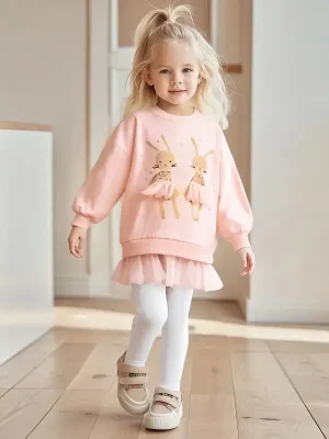 Little Maven Kid Girls Animal Mouse Print Cotton Sweatshirt Dress & Leggings Set