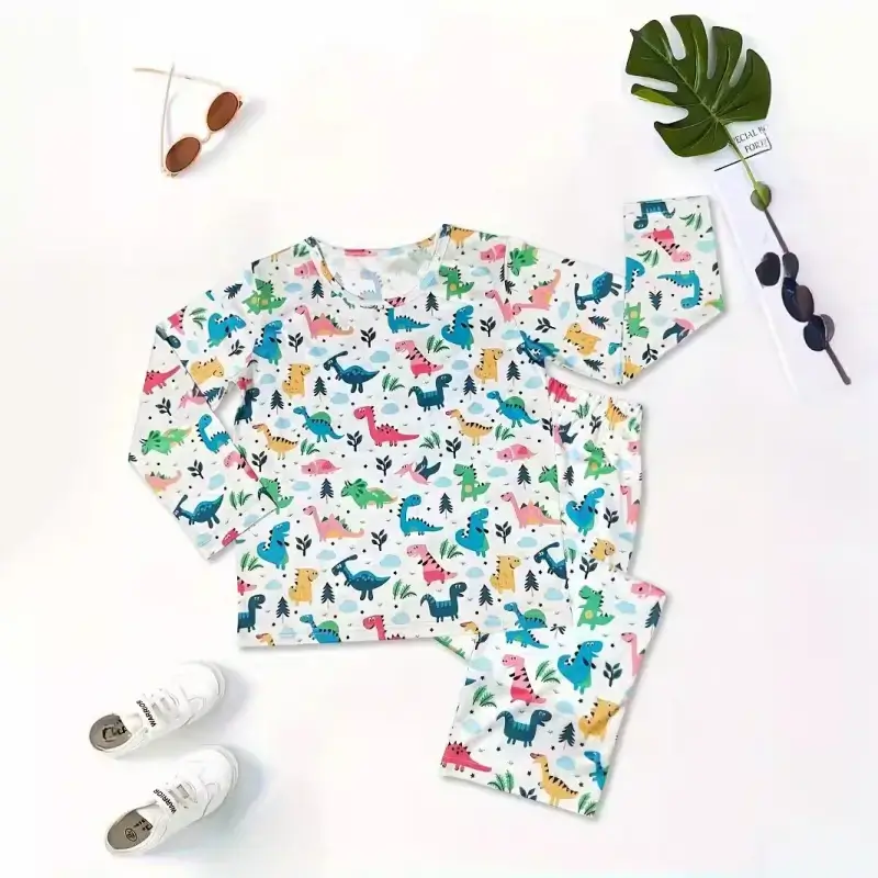 Little Maven Kid Girls & Boys dinosaur print home pajamas set 2 Little Maven Kid Girls & Boys dinosaur print home pajamas set - Image 2