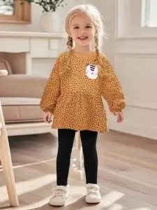 Little Maven Kid Girls Cat Embroidered Cotton Leopard Print Sweatshirt & Leggings Set