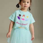 Little Maven Kid Girls Character Print Short Sleeved Tee Mesh Skirt Set