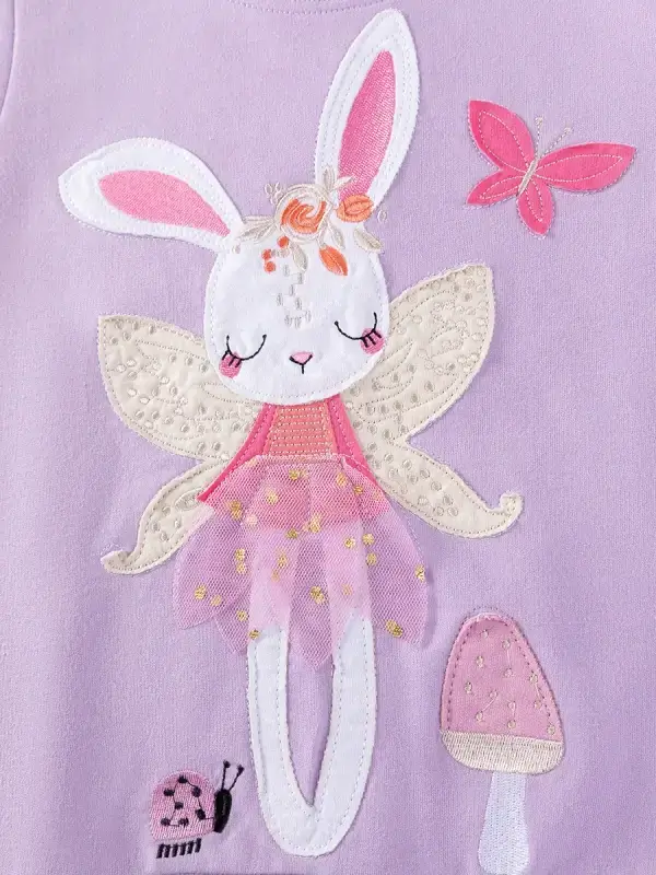 Little Maven Kid Girls Cute Animal Rabbit Embroidered Cotton Sweatshirt & Floral Leggings Set 4 Little Maven Kid Girls Cute Animal Rabbit Embroidered Cotton Sweatshirt & Floral Leggings Set - Image 4