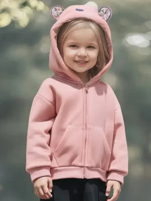 Little Maven Kid Girls Cute Cat Hooded Fleece Warm Jacket