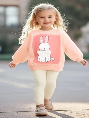 Little Maven Kid Girls Rabbit Print Cotton Sweatshirt Set