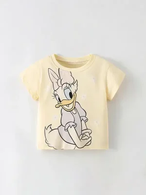 Little Maven Kid Girls Donald Duck Print Cotton Short-Sleeved Tee
