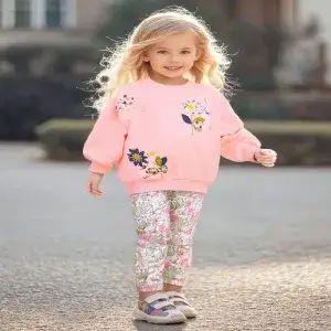 Little Maven Floral Embroidered Cotton Sweatshirt Set