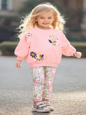 Little Maven Floral Embroidered Cotton Sweatshirt Set