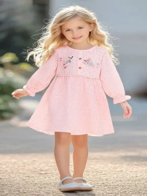 Little Maven Kid Girls Floral and Mouse Embroidered Dress