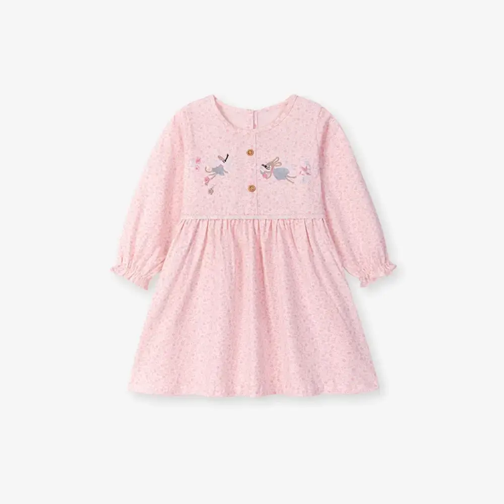 Little Maven Kid Girls Floral and Mouse Embroidered Cotton Dress 2 Little Maven Kid Girls Floral and Mouse Embroidered Cotton Dress - Image 2