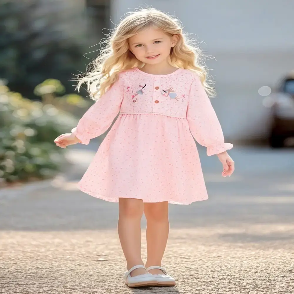 Little Maven Kid Girls Floral and Mouse Embroidered Cotton Dress 1 Little Maven Kid Girls Floral and Mouse Embroidered Dress