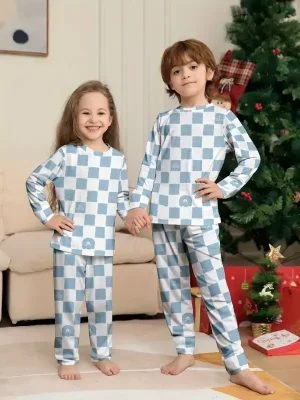 Little Maven Kids Royal Blue Plaid Cotton Pajamas Set