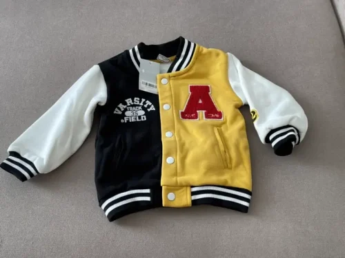Little Maven Kid Boys Lettering Embroidered Cotton Colorblock Long Sleeve Jacket photo review