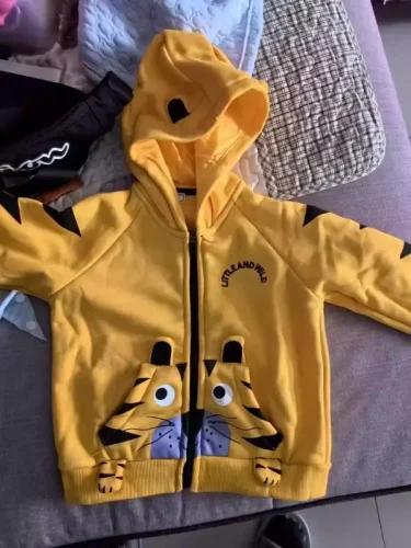 Little Maven Kid Boys Tiger Print Cotton Fleece Hooded Jacket photo review