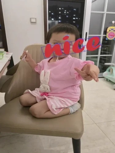 Little Maven Kid Girls 3D Bunny Print Cotton Short-Sleeved Tee & Striped Shorts Set photo review