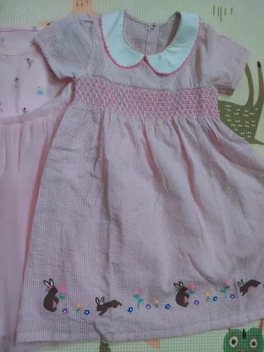 Little Maven Kid Girls Animal Rabbit Cotton Short-Sleeved Plaid Dress photo review