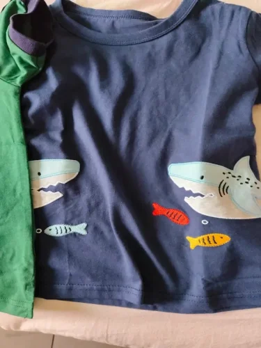 Little Maven Kid Boys Shark Print Cotton Short-Sleeved Tee photo review