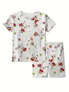 Toddler & Kid Girls Floral Print Cotton Short-Sleeved Pajama Set