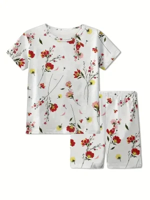 Toddler & Kid Girls Floral Print Cotton Short-Sleeved Pajama Set