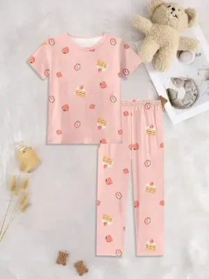 Toddler & Kids Strawberry Print Cotton Short-Sleeved Pajamas Set