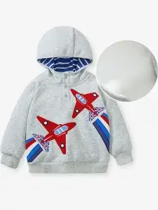 Little Maven Boys Warm Hooded Jacket with Airplane Pattern