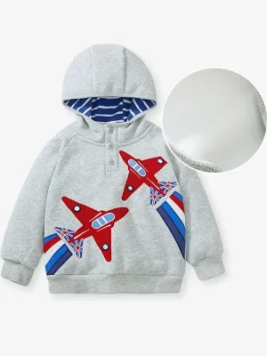 Little Maven Boys Warm Hooded Jacket with Airplane Pattern