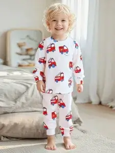 Little Maven Kid Boys Fire Truck Pajama Set Cotton