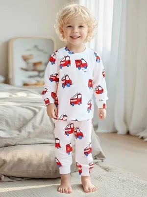 Little Maven Kid Boys Fire Truck Pajama Set Cotton
