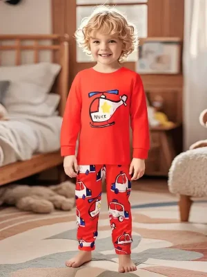 Little Maven Kid Boys Cotton Pajama Set Helicopter Car