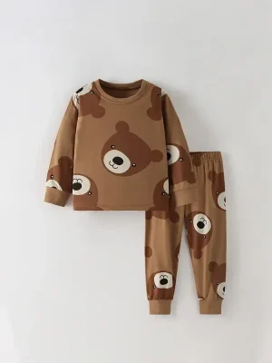 Little Maven Kid Boys Cotton Pajama Set with Cute Bear Pattern