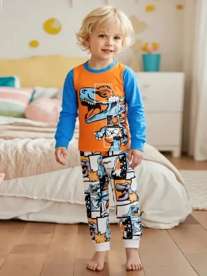 Little Maven Kid Boys Dinosaur Color-Block Pajama Set