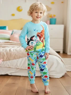Little Maven Kid Boys Dinosaur Print Cotton Pajama Set