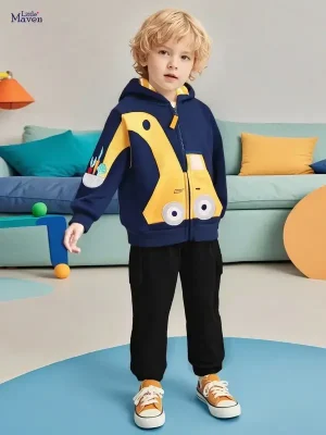 Little Maven Boys Engineering Vehicle Fleece Jacket