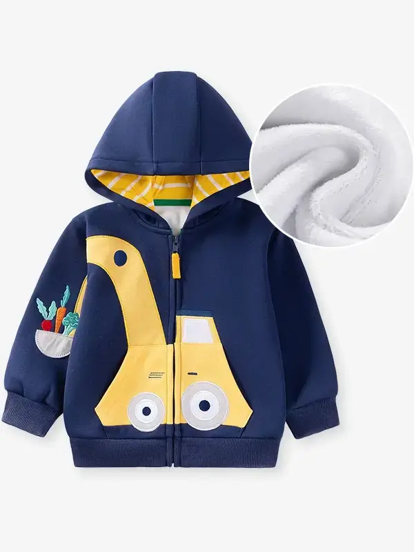 Little Maven Kid Boys Engineering Vehicle Pattern Cotton Fleece Warm Jacket 2 Little Maven Kid Boys Engineering Vehicle Pattern Cotton Fleece Warm Jacket - Image 2
